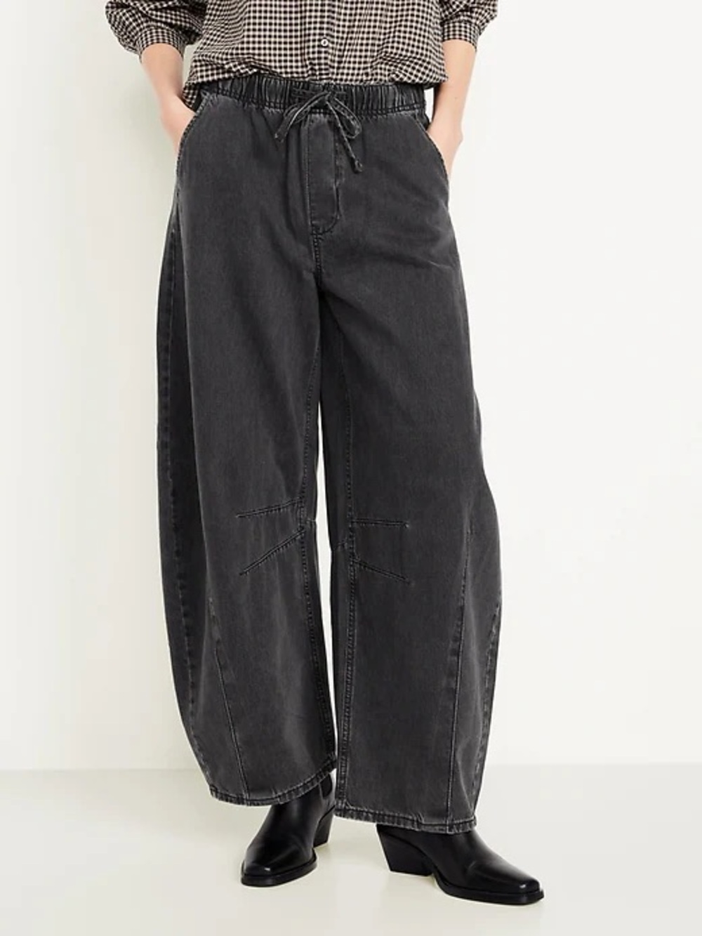 Old Navy High Waisted Pull On Barrel Jeans Washed Black XS